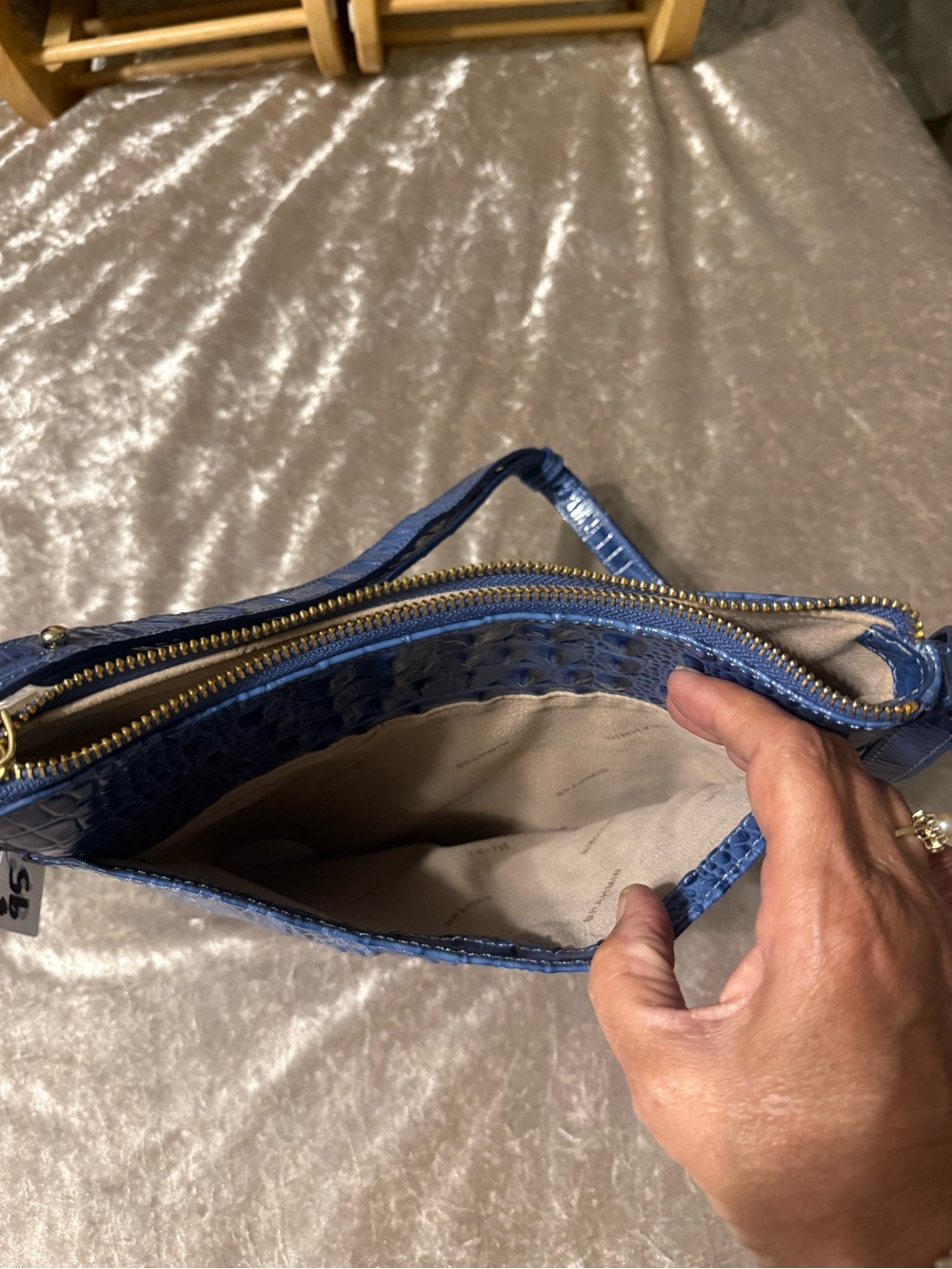 Brahmin Croc-Embossed Shoulder Bag in Deep Blue - Picture 4 of 5